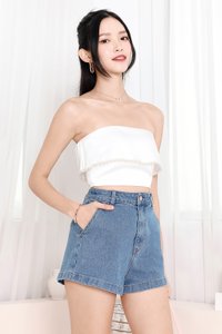 DEFECT | Parisie Pearl Satin Top in White in XXS