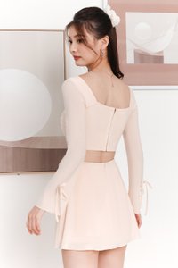 DEFECT | Rin Ribbon Sleeved Co-ord Top in Cream Nude in XXS/XS/S/M/L/XL DEFECT | Rin Ribbon Sleeved Co-ord Top in Cream Nude in XXS/XS/S/M/L/XL