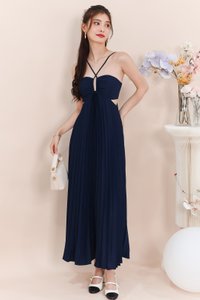 Casie Cut Out Pleat Maxi in Navy