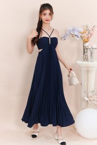 Casie Cut Out Pleat Maxi in Navy