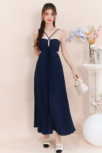 Casie Cut Out Pleat Maxi in Navy