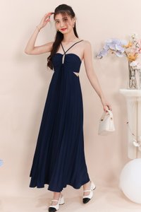 Casie Cut Out Pleat Maxi in Navy