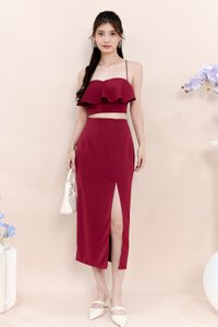 Carena Co-ord Flutter Top in Maroon