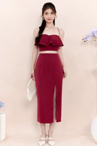 Carena Co-ord Slit Midi Skirt in Maroon