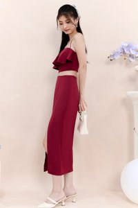 Carena Co-ord Slit Midi Skirt in Maroon