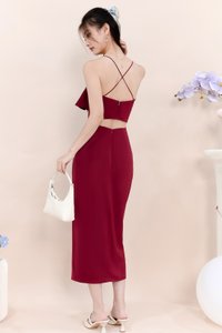 Carena Co-ord Slit Midi Skirt in Maroon