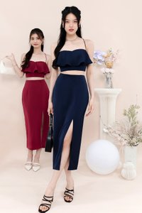 Carena Co-ord Slit Midi Skirt in Maroon