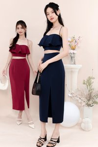 Carena Co-ord Slit Midi Skirt in Maroon