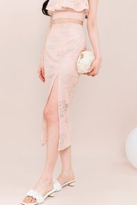 Carena Co-ord Slit Midi Skirt in Blush Lace Carena Co-ord Slit Midi Skirt in Blush Lace