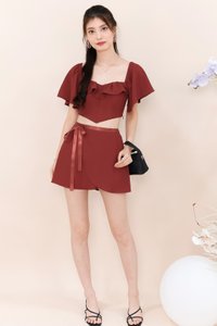 Fedrine Flutter Co-ord Top in Muted Red