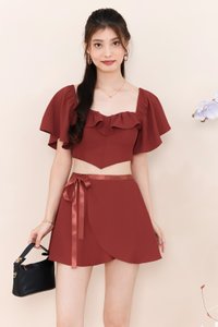 Fedrine Flutter Co-ord Skorts in Muted Red