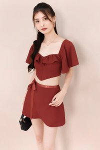 Fedrine Flutter Co-ord Top in Muted Red