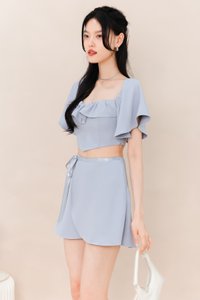 Fedrine Flutter Co-ord Top in Grey Blue