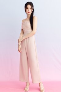 DEFECT | Madeline Mesh One Shoulder Jumpsuit in Nude Blush in M DEFECT | Madeline Mesh One Shoulder Jumpsuit in Nude Blush in M