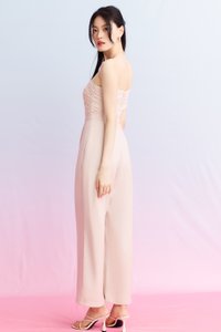 DEFECT | Madeline Mesh One Shoulder Jumpsuit in Nude Blush in S DEFECT | Madeline Mesh One Shoulder Jumpsuit in Nude Blush in S