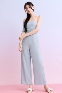 DEFECT | Madeline Mesh One Shoulder Jumpsuit in Light Blue in XS