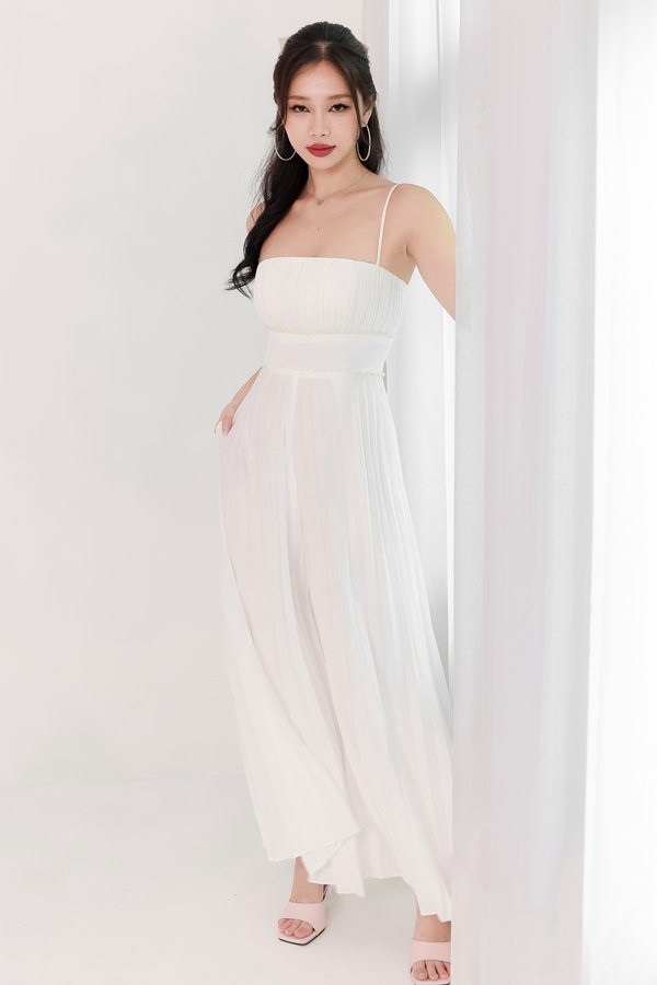 DEFECT | Perdi Pearl Pleated Jumpsuit in White in S