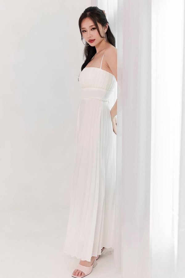 DEFECT | Perdi Pearl Pleated Jumpsuit in White in XS