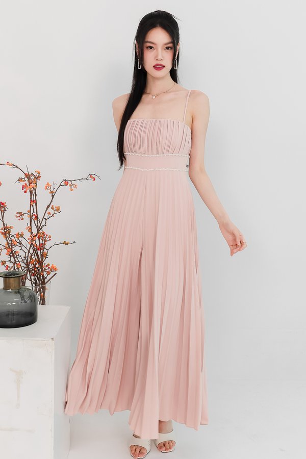 DEFECT | Perdi Pearl Pleated Jumpsuit in Light Pink in M