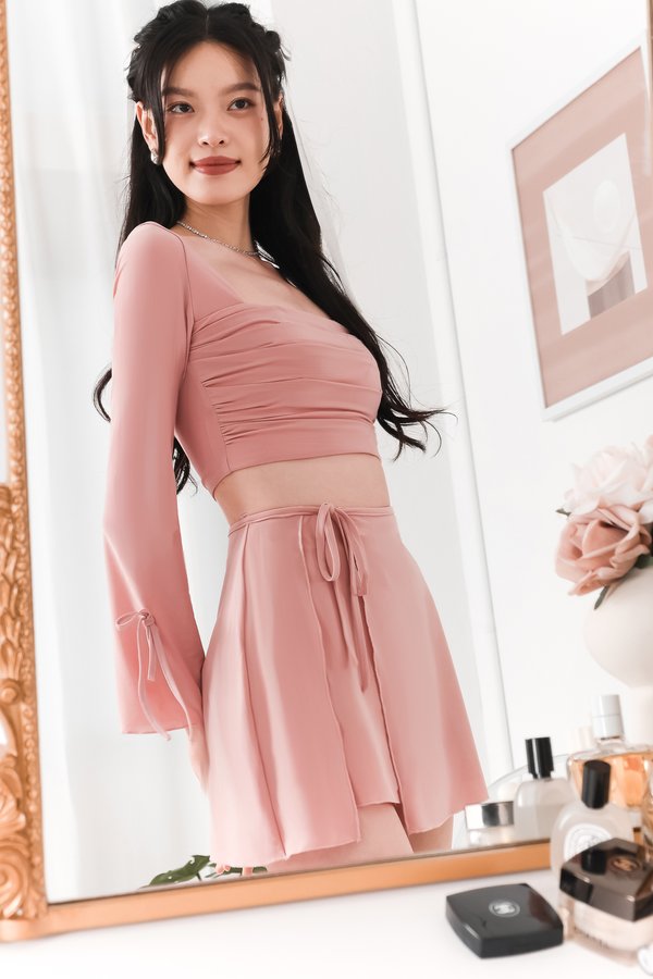 Rin Ribbon Sleeved Co-ord Top in Begonia Pink