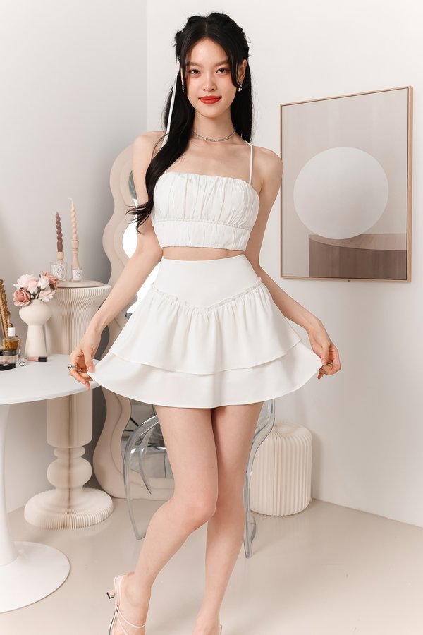 DEFECT | Dayna Double Tiered Flare Skorts in White in XXS/XS/S