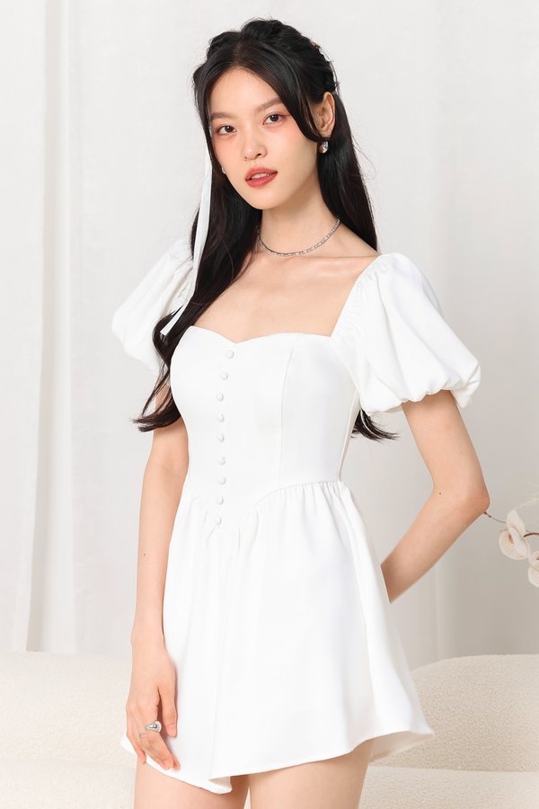 DEFECT | Sondre Sleeved Romper Dress in White in XXS/XS/S/M