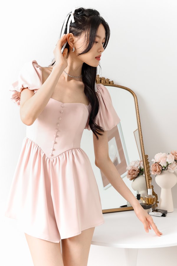 Sondre Sleeved Romper Dress in Pastel Pink