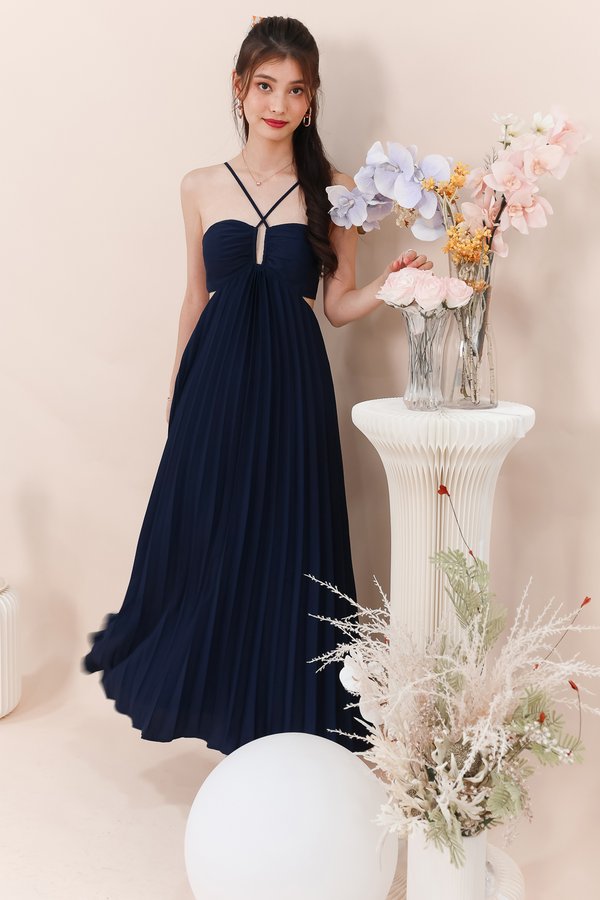 Casie Cut Out Pleat Maxi in Navy
