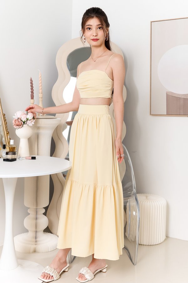 DEFECT | Tilly Tiered Maxi Petite in Pastel Yellow in XS