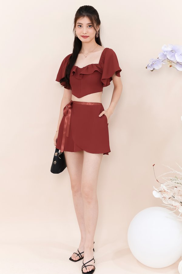 Fedrine Flutter Co-ord Set in Muted Red