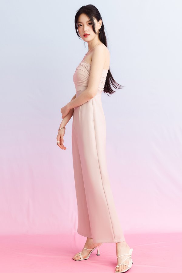 DEFECT | Madeline Mesh One Shoulder Jumpsuit in Nude Blush in XS