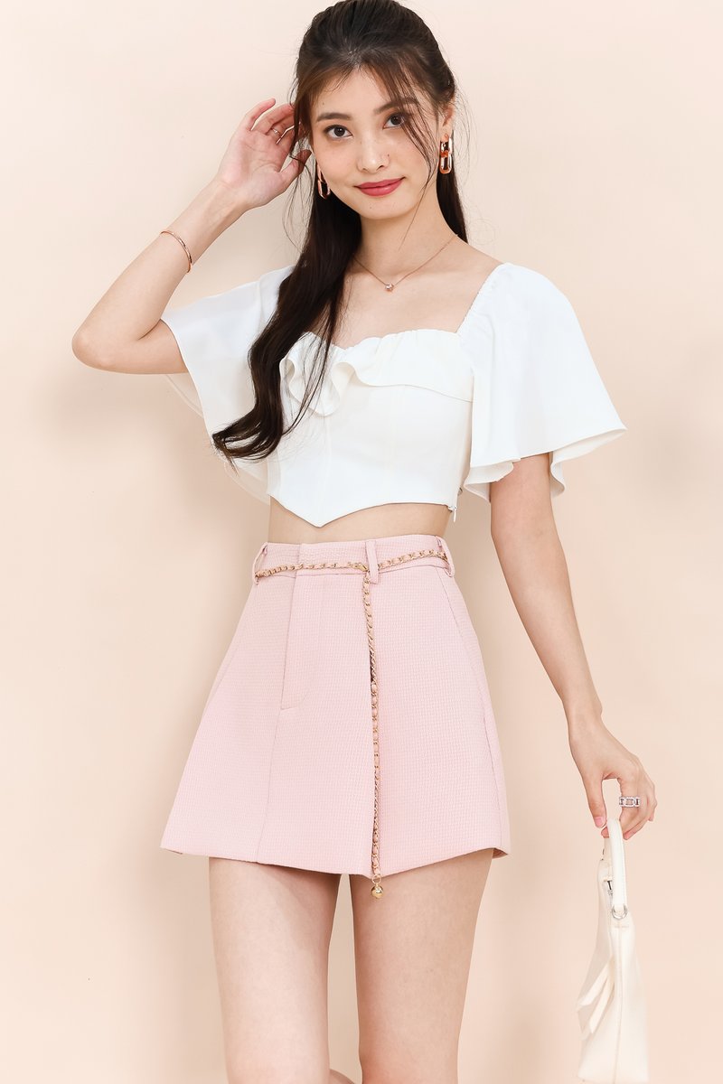 Tenn Tweed Skorts with Belt in Light Pink
