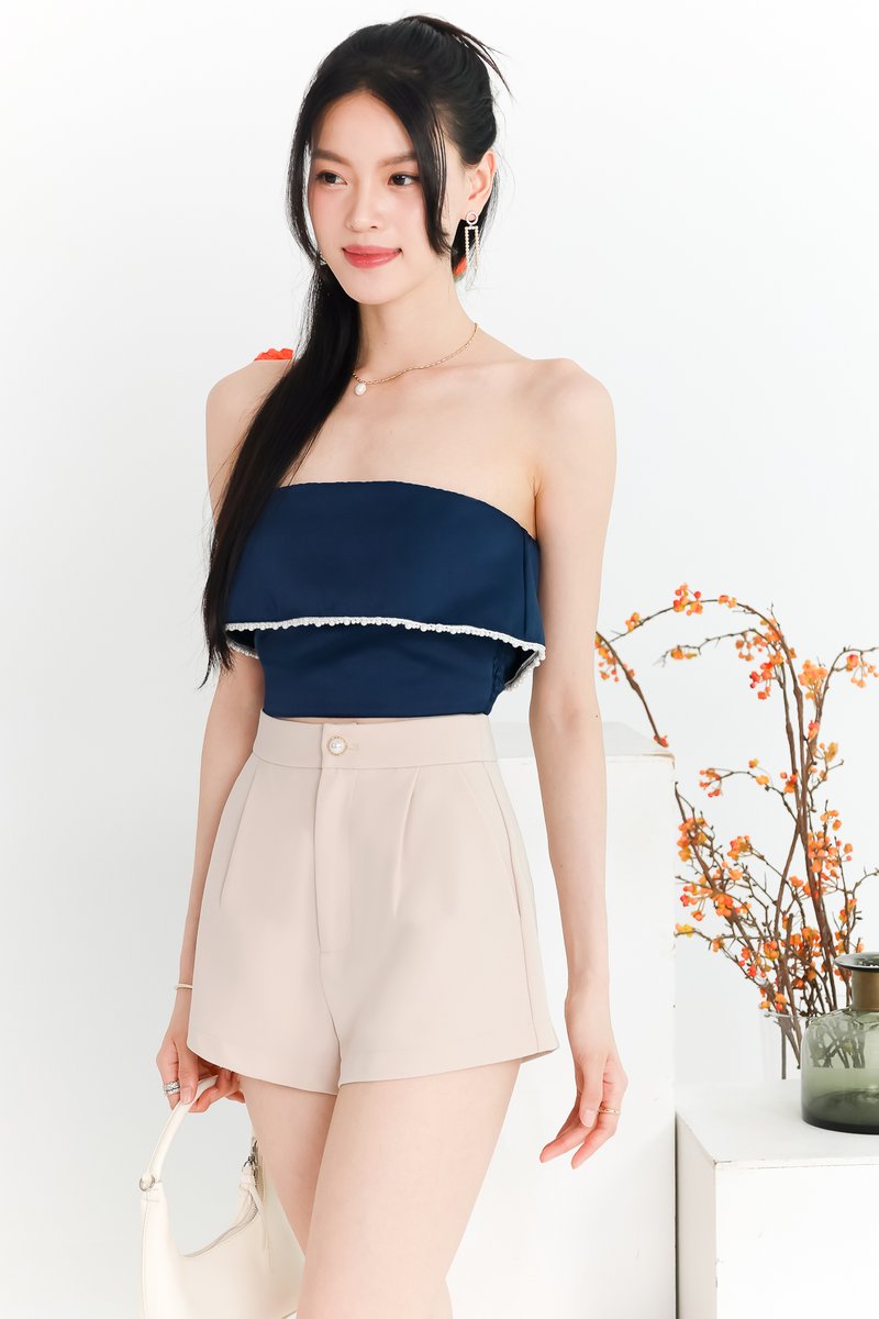 DEFECT | Parisie Pearl Satin Top in Navy in M