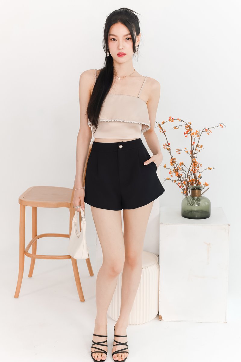 Parisie Pearl Satin Top in Champagne