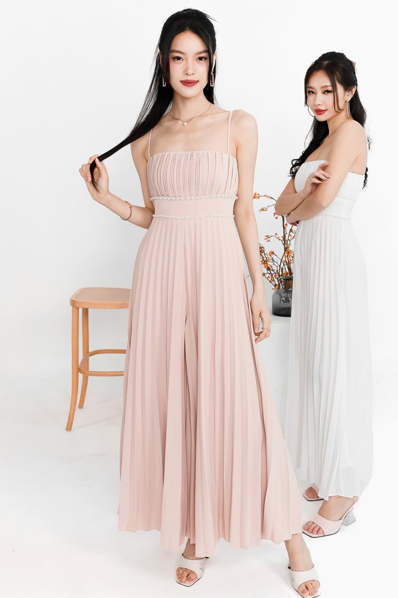 Perdi Pearl Pleated Jumpsuit in Light Pink