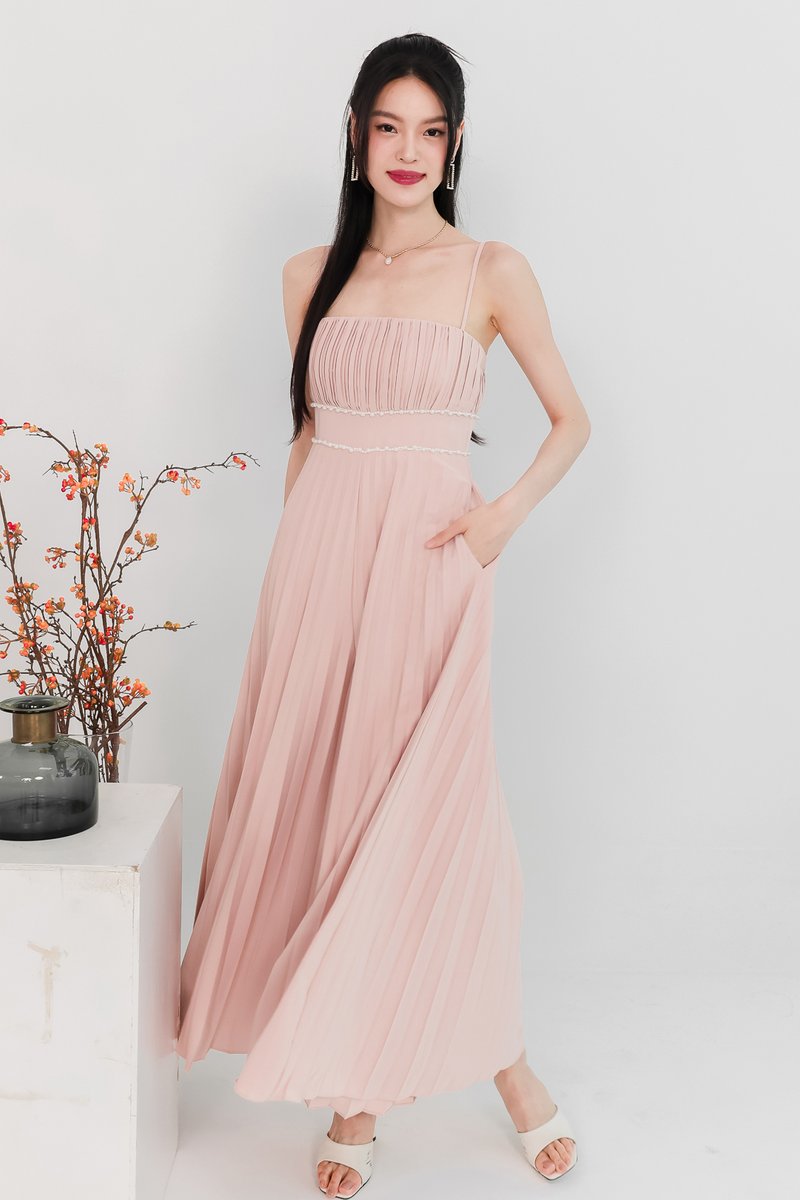 Perdi Pearl Pleated Jumpsuit in Light Pink