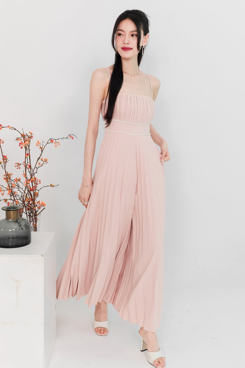 Perdi Pearl Pleated Jumpsuit in Light Pink