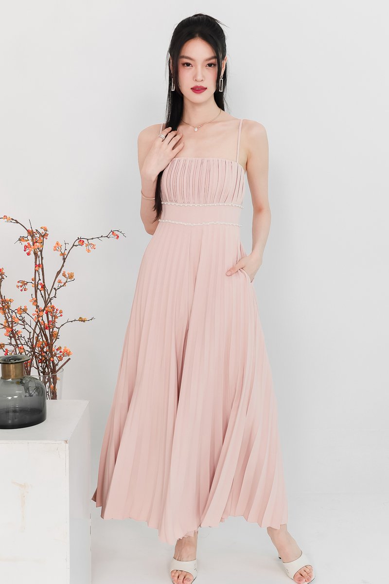 Perdi Pearl Pleated Jumpsuit in Light Pink