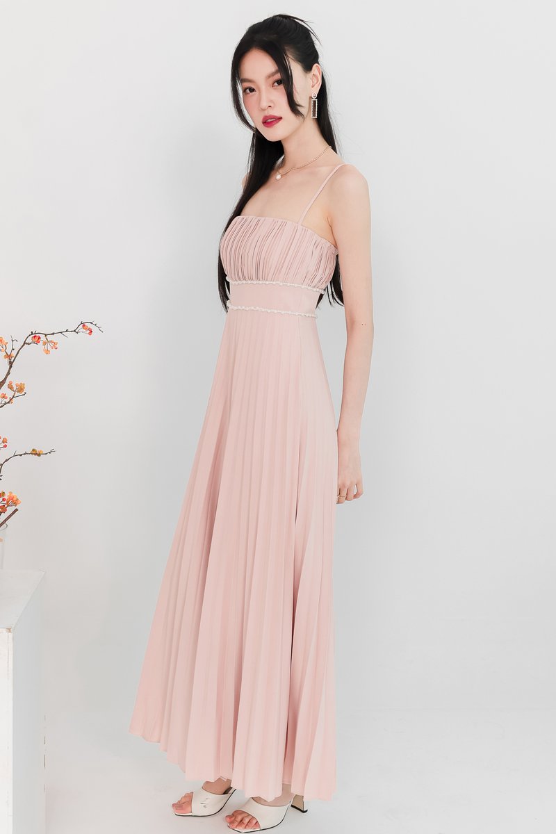 DEFECT | Perdi Pearl Pleated Jumpsuit in Light Pink in M