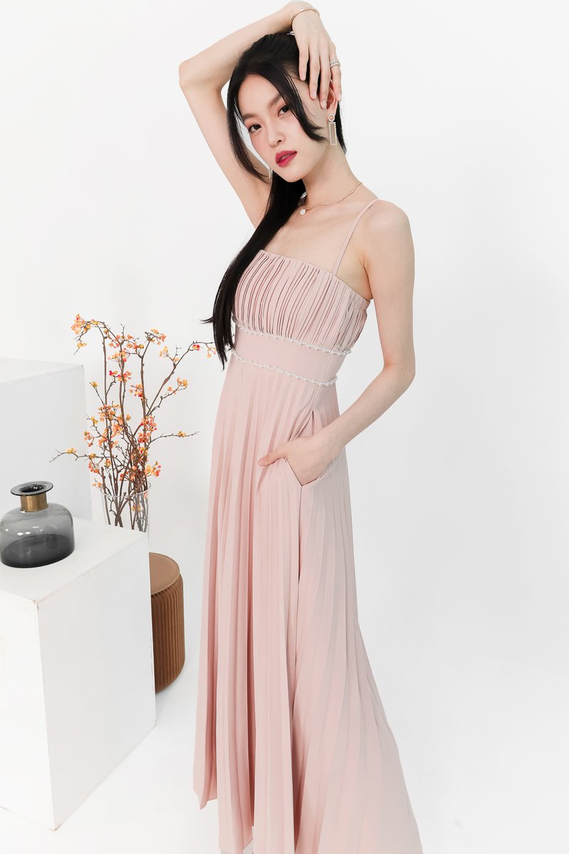 Perdi Pearl Pleated Jumpsuit in Light Pink