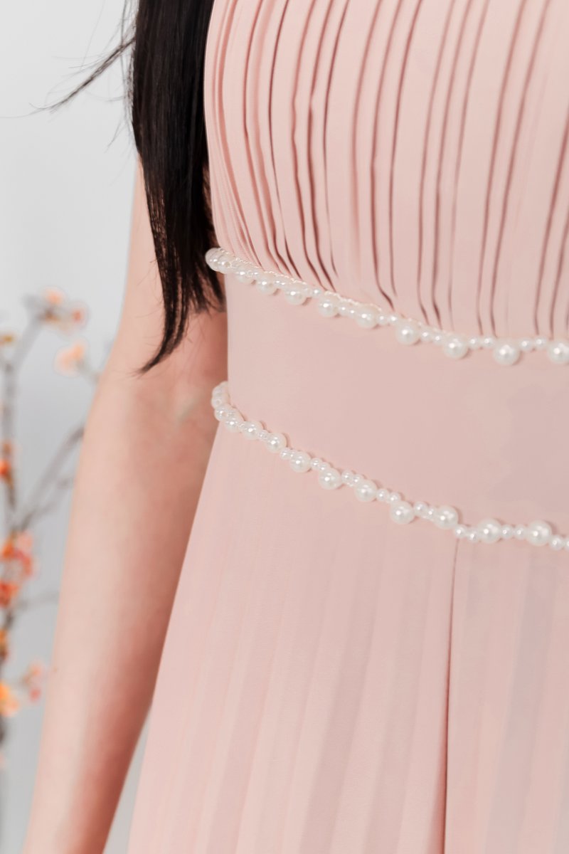 Perdi Pearl Pleated Jumpsuit in Light Pink