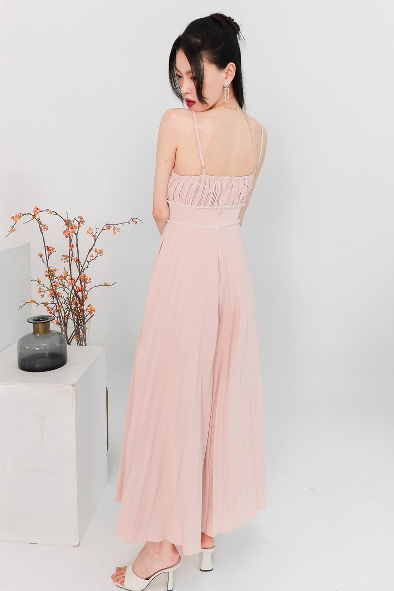 DEFECT | Perdi Pearl Pleated Jumpsuit in Light Pink in M