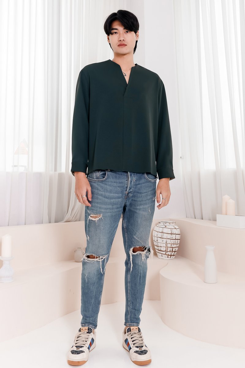 Lesley Long Sleeve Shirt in Emerald Green