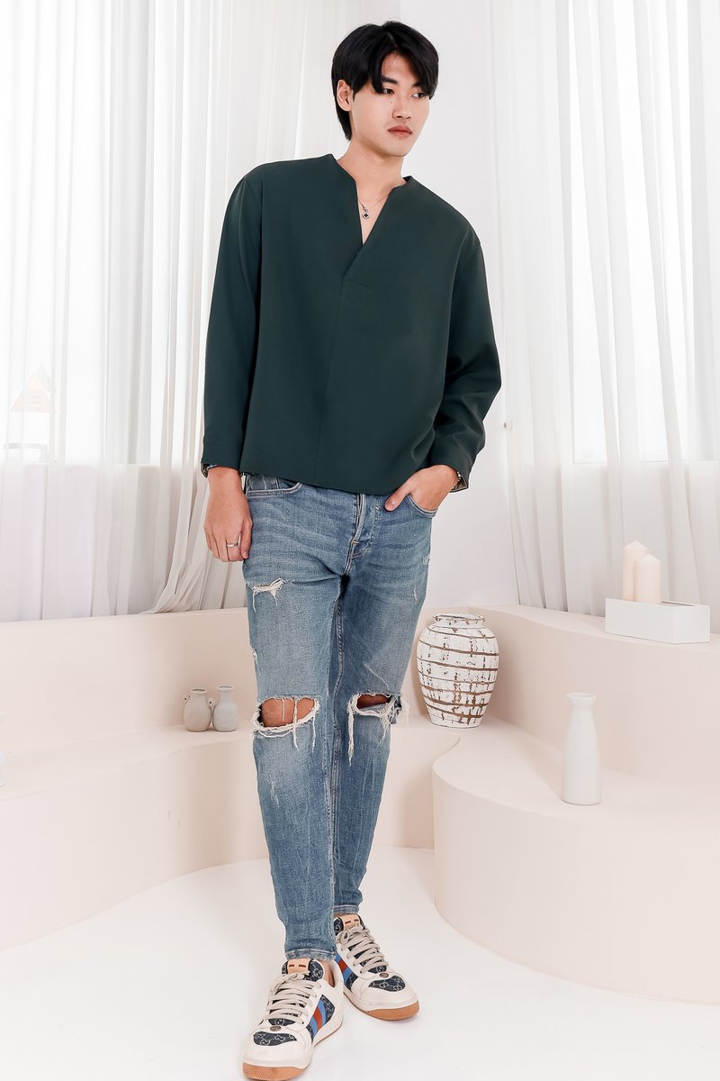 Lesley Long Sleeve Shirt in Emerald Green