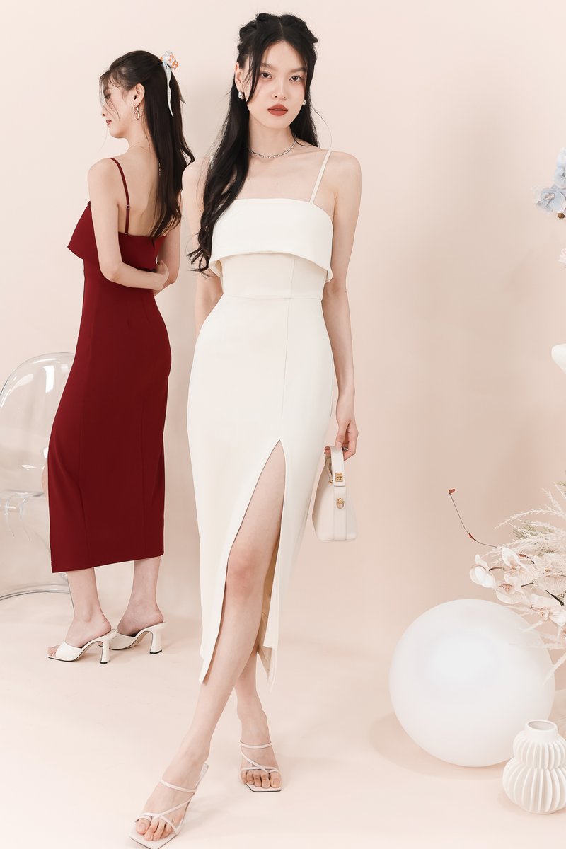 Trina Tube Slit Midaxi in Cream White