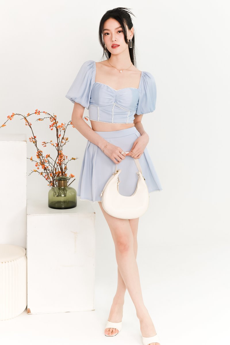 Priscilla Pearl Co-ord Top in Light Blue