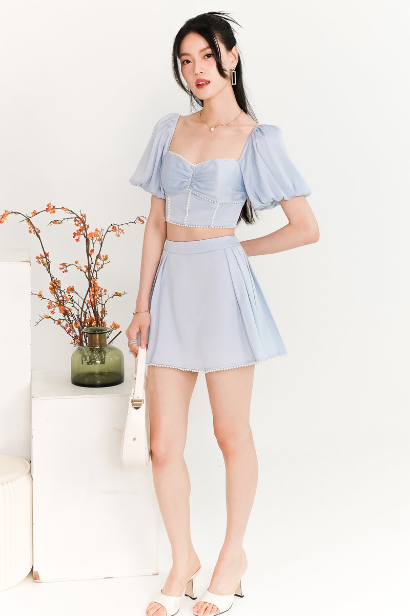 Priscilla Pearl Co-ord Top in Light Blue