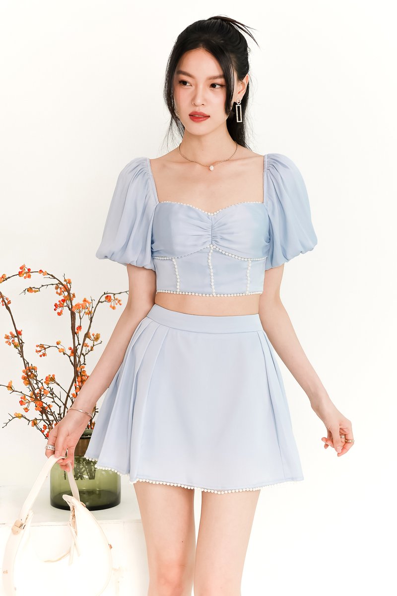 Priscilla Pearl Co-ord Top in Light Blue