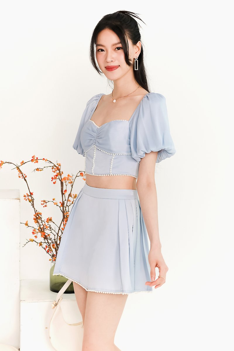 Priscilla Pearl Co-ord Top in Light Blue
