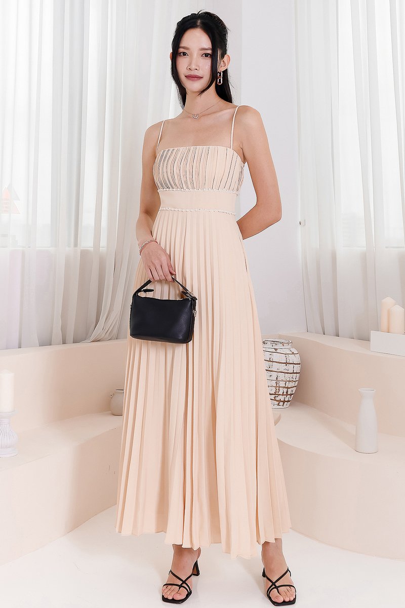 DEFECT | Perdi Pearl Pleated Jumpsuit in Light Yellow in M